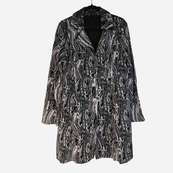 Bisous Bisous Black white paisley print coat size XL - Picture 1 of 6